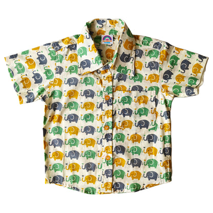 Light Yellow Green Elephant Print Cotton Shirt