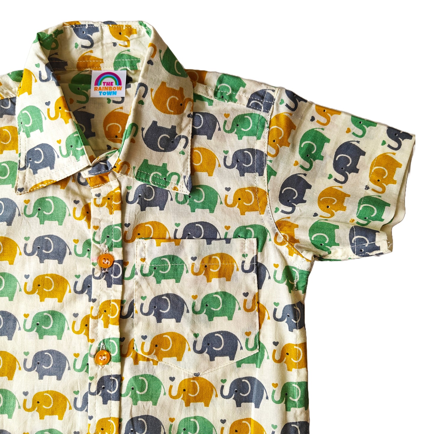 Light Yellow Green Elephant Print Cotton Shirt