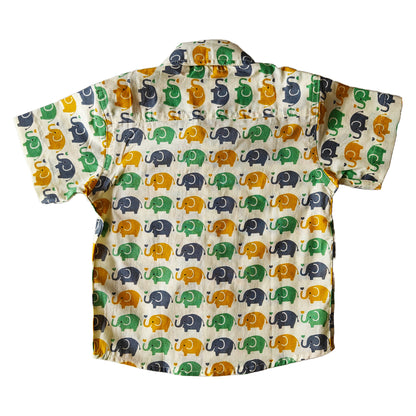 Light Yellow Green Elephant Print Cotton Shirt