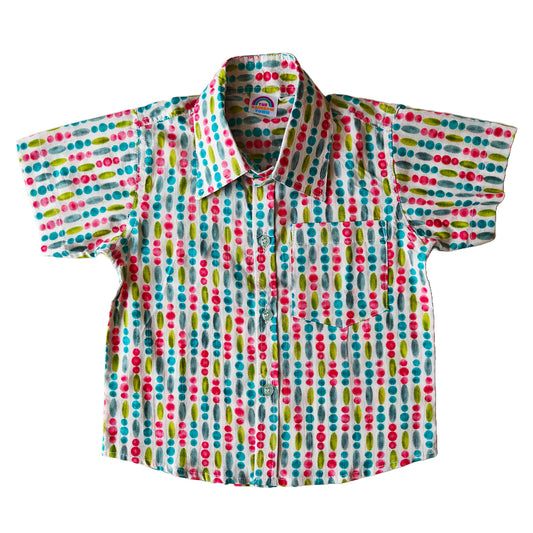 Blue Pink Oval Dot Print Cotton Shirt