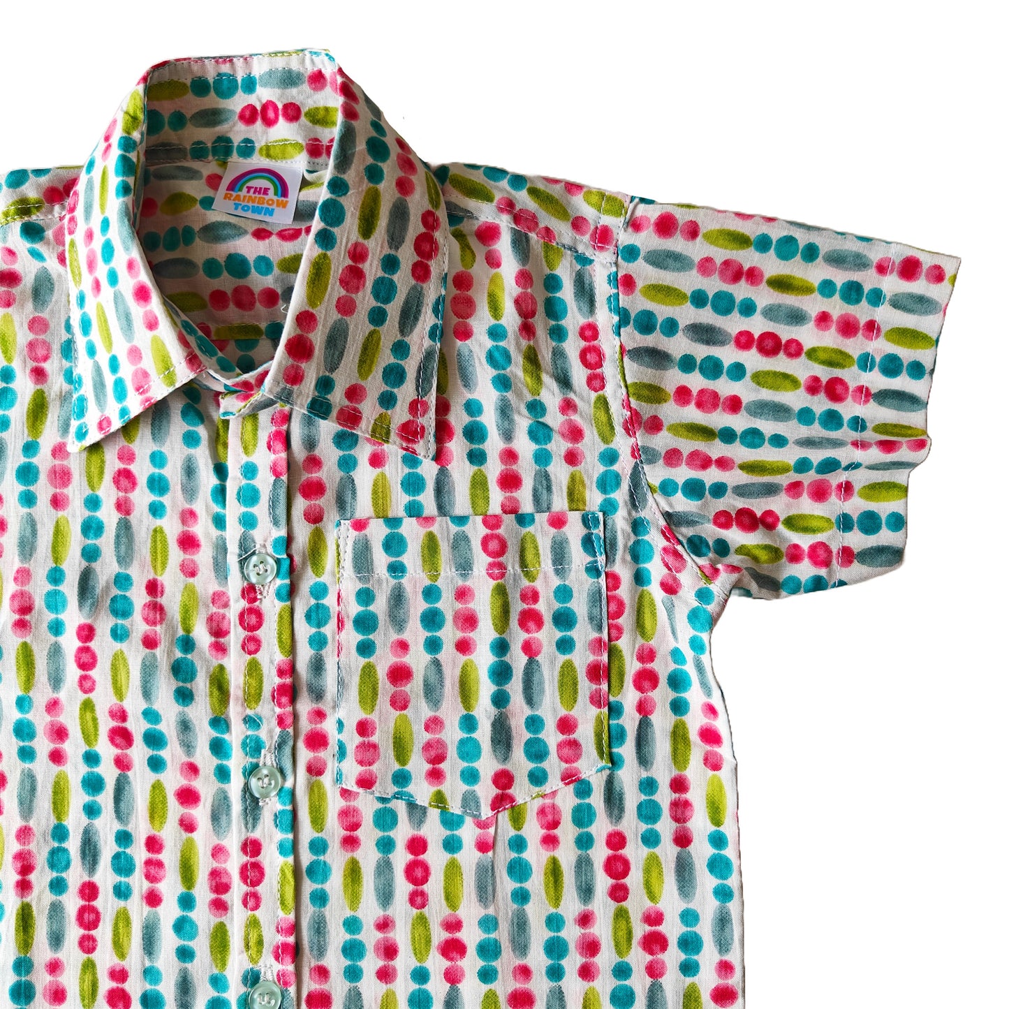 Blue Pink Oval Dot Print Cotton Shirt