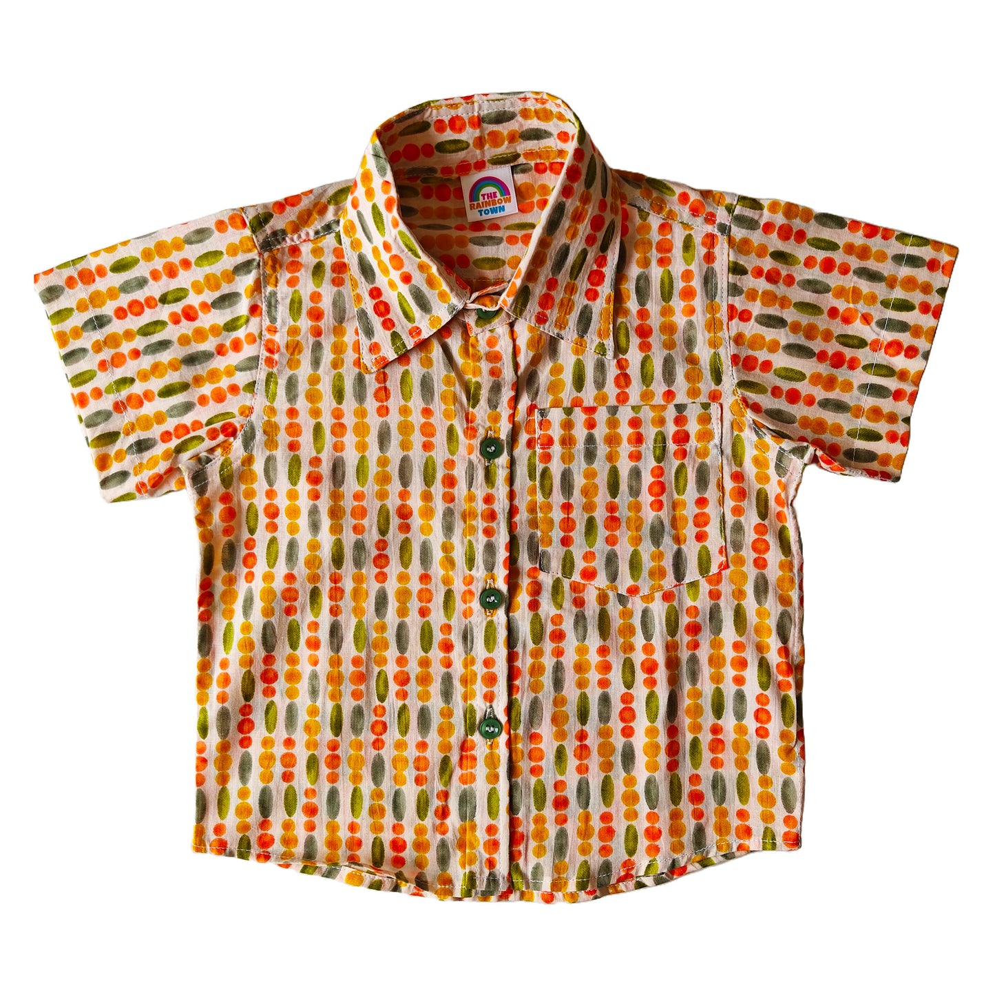 Orange Green Oval Dot Print Cotton shirts