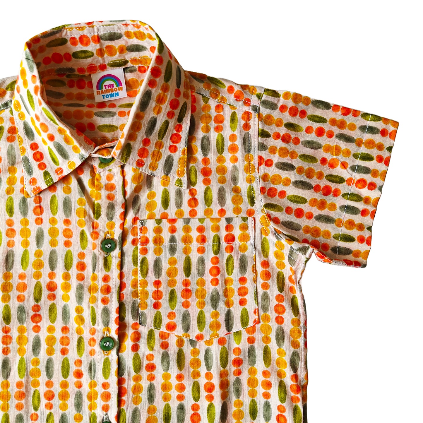 Orange Green Oval Dot Print Cotton shirts