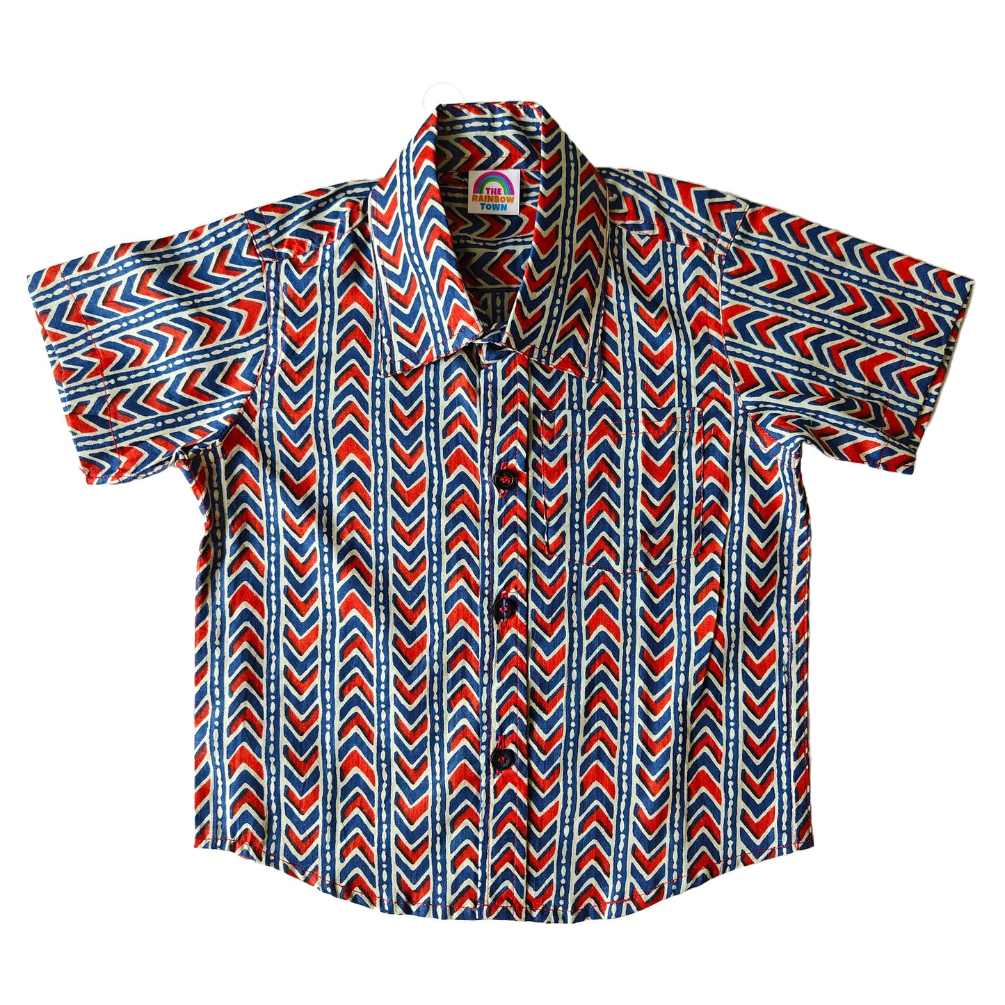 Blue Red V Print Cotton shirts