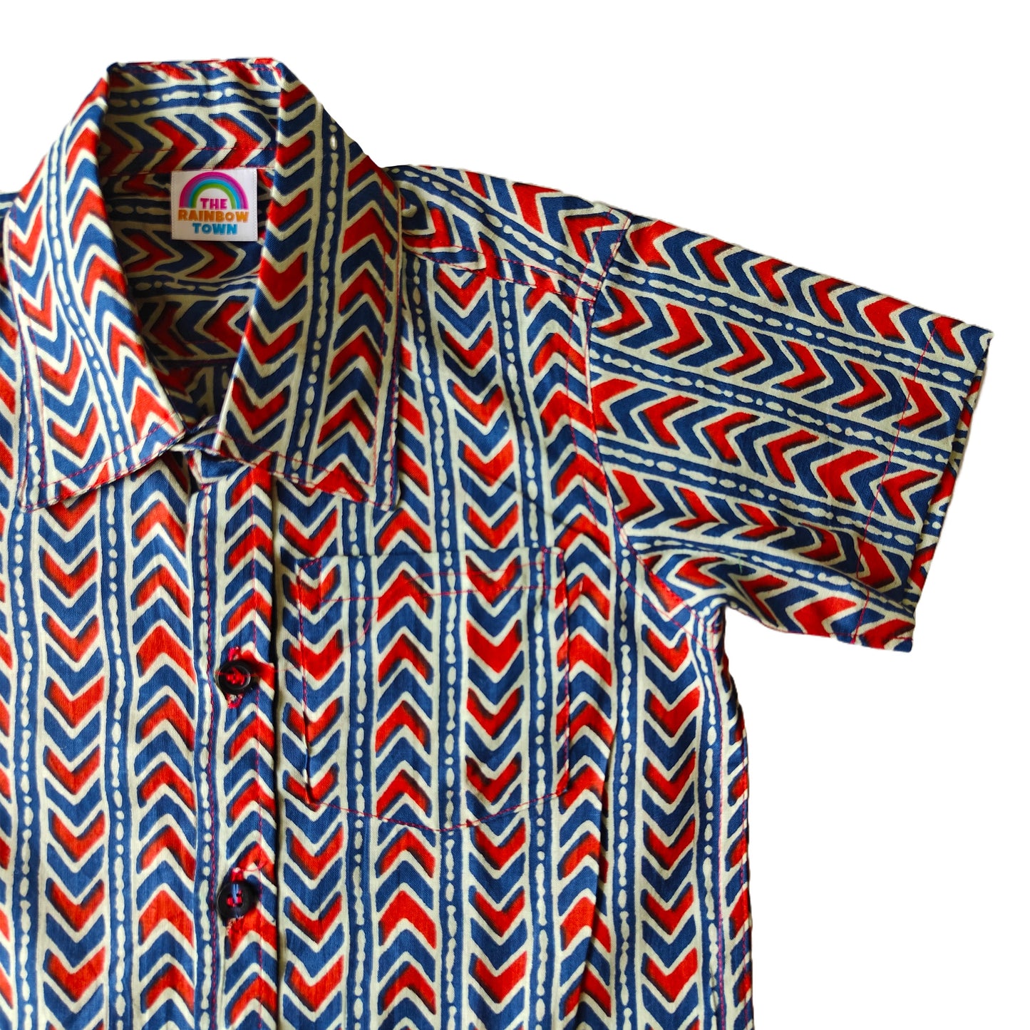 Blue Red V Print Cotton shirts