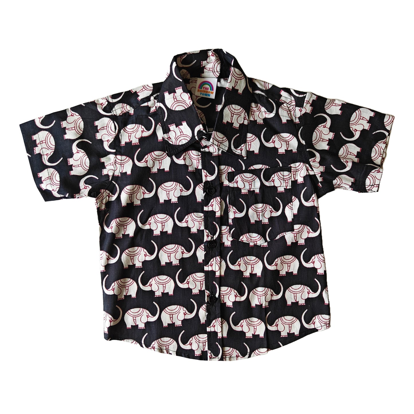 Black & White Elephant Printed Cotton Shirt