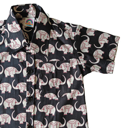 Black & White Elephant Printed Cotton Shirt