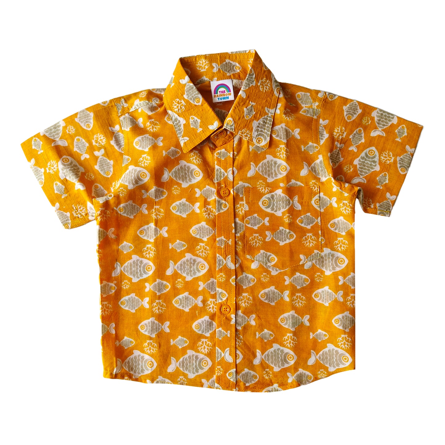 Mango Yellow Fish Print Cotton Shirt