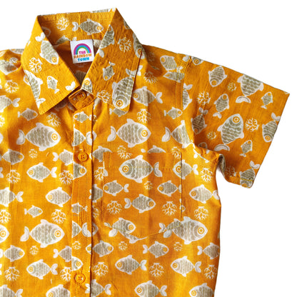 Mango Yellow Fish Print Cotton Shirt