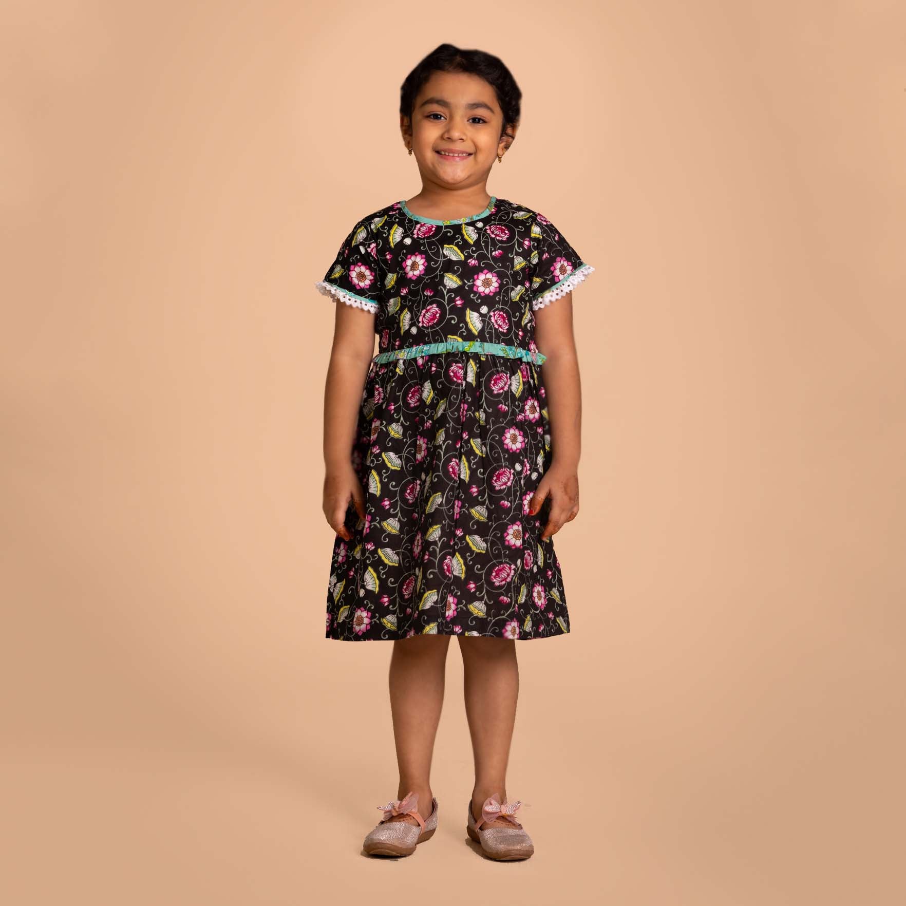 Lotus Print Black Frock