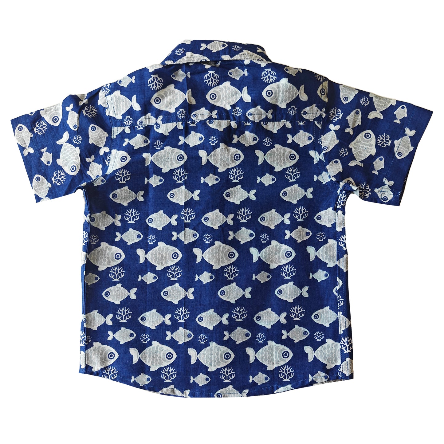 Blue Fish Print Cotton Shirt