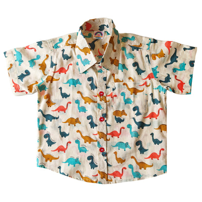 Multi Colour Dinosaur Print Cotton Shirt