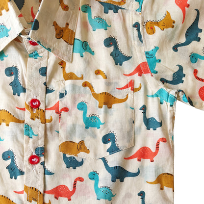 Multi Colour Dinosaur Print Cotton Shirt