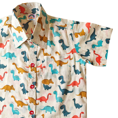 Multi Colour Dinosaur Print Cotton Shirt