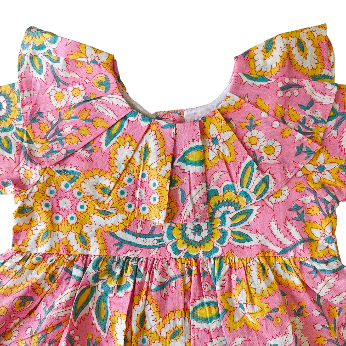 Light Pink - Yellow Jaal Print Cotton Dress