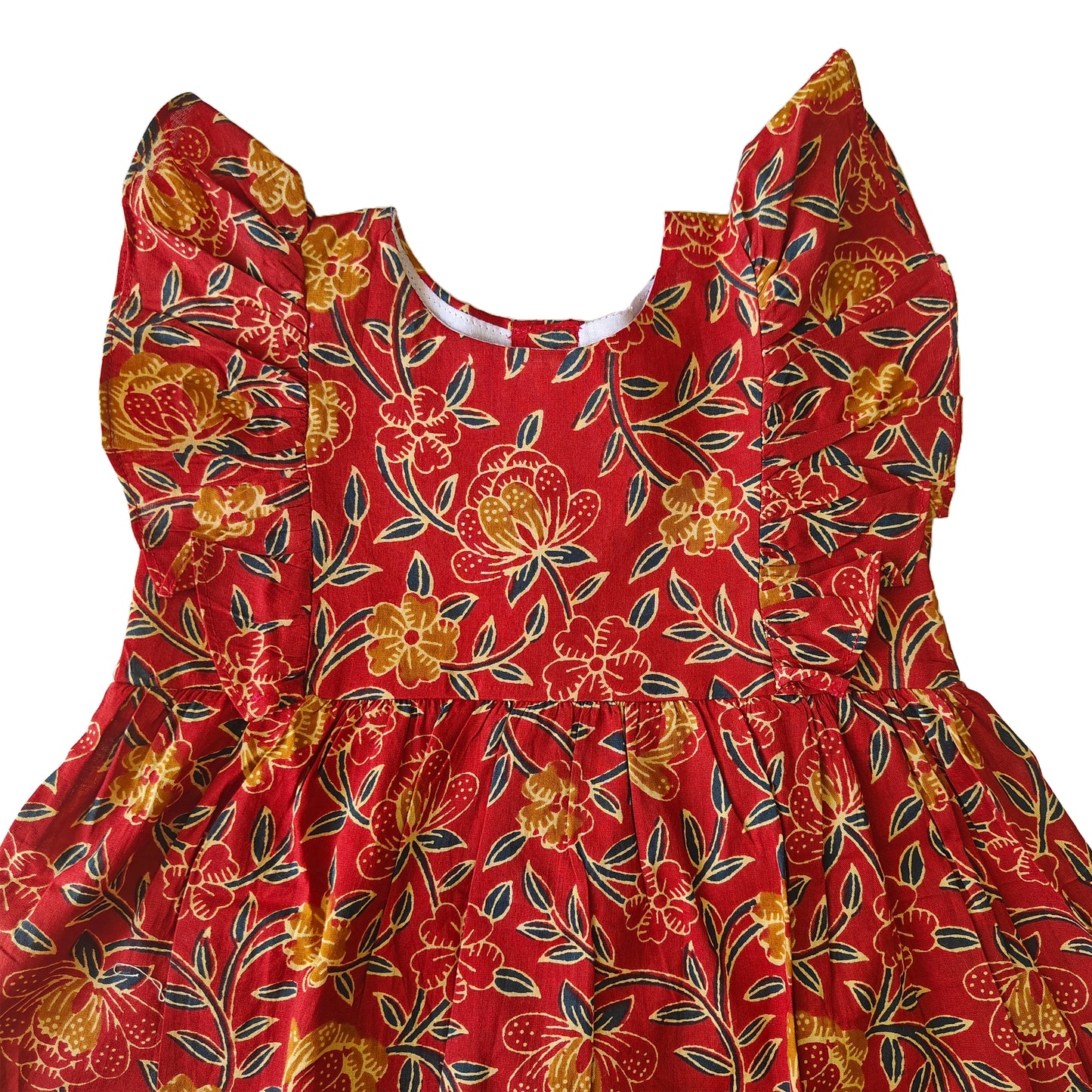 Deep Red Flower Print Cotton Dress