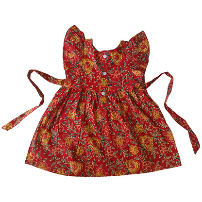 Deep Red Flower Print Cotton Dress