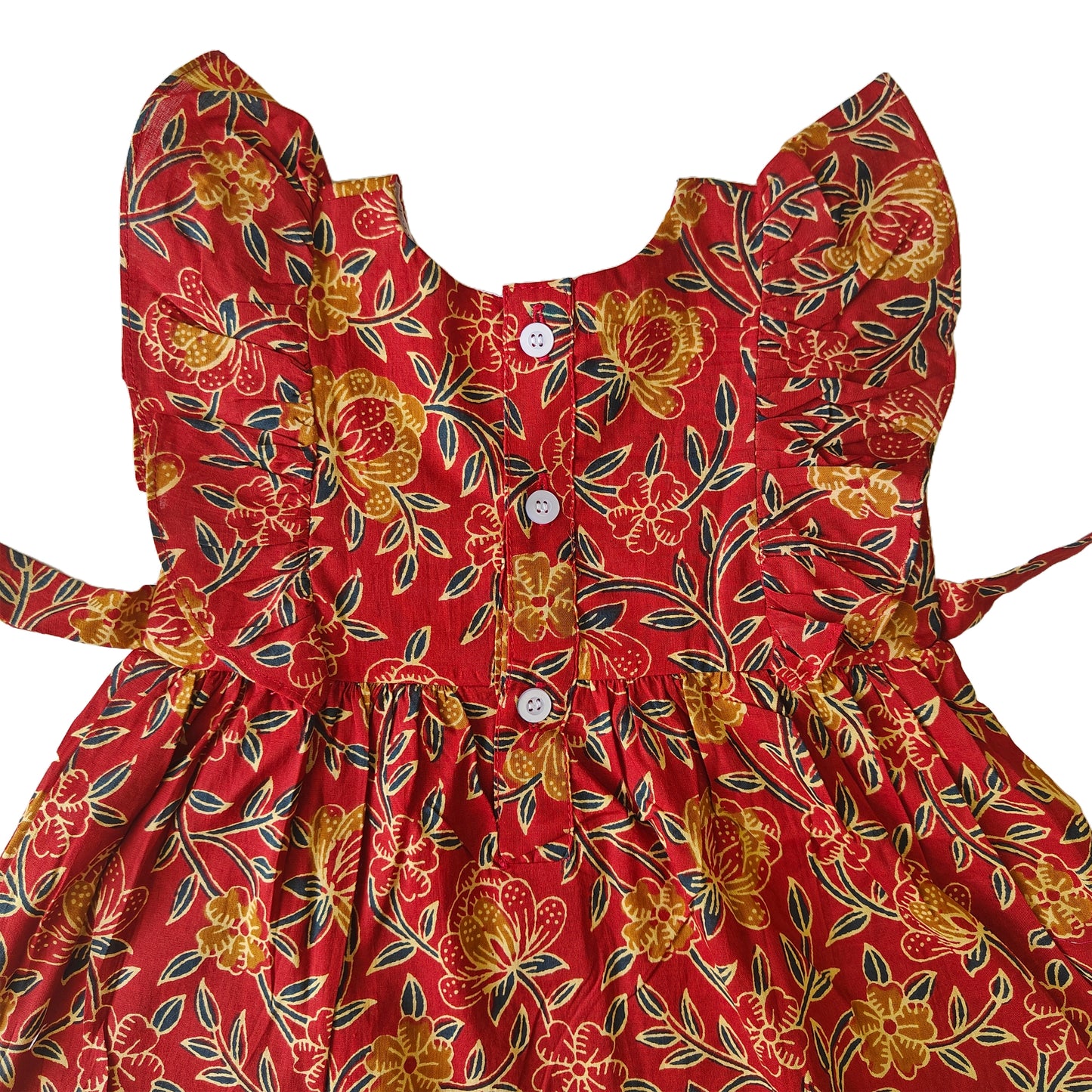 Deep Red Flower Print Cotton Dress