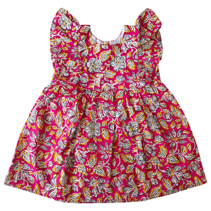 Bright Pink Flower Print Cotton Dress