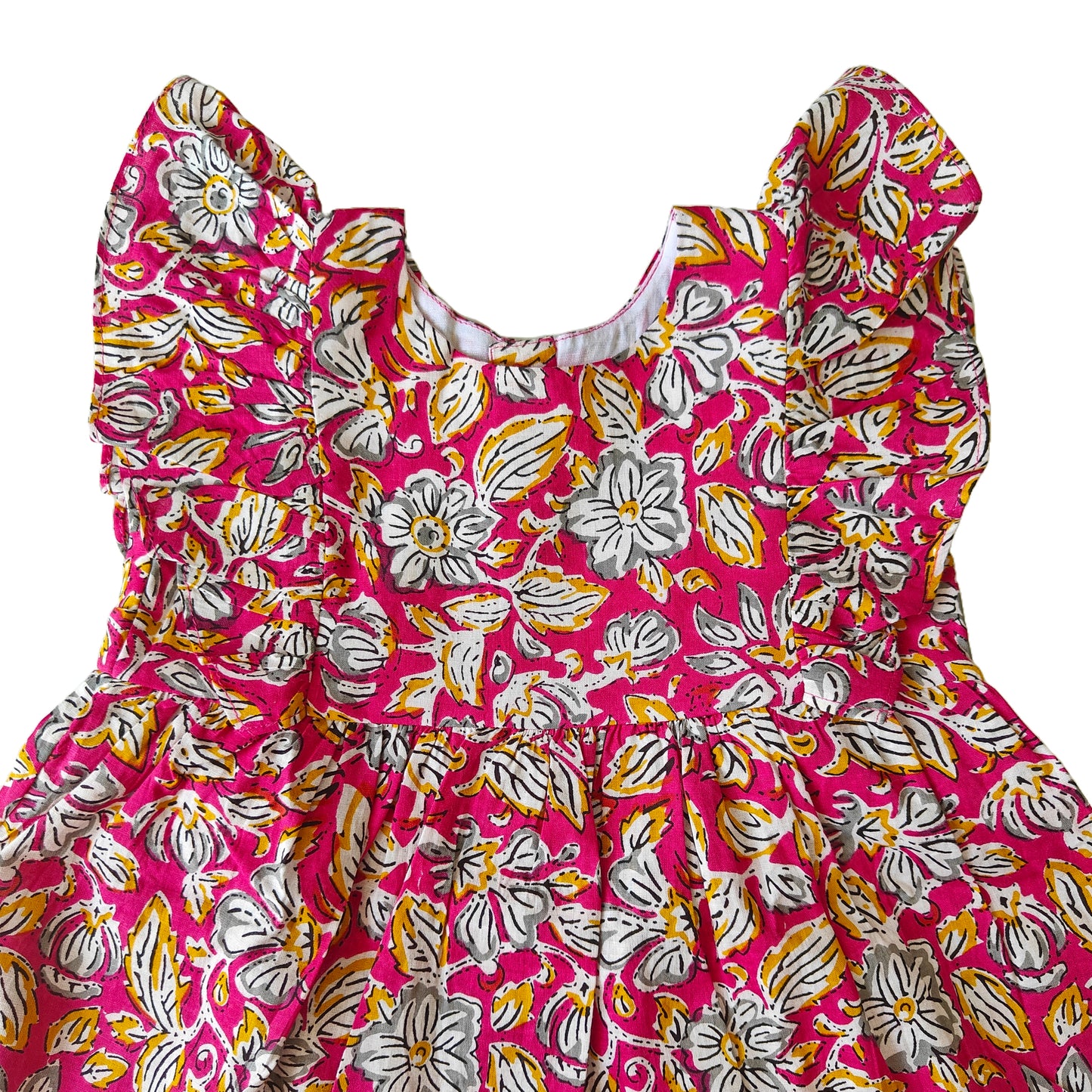 Bright Pink Flower Print Cotton Dress