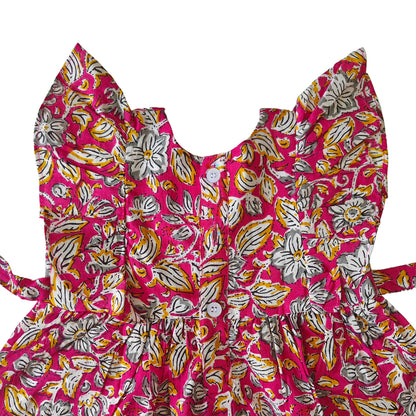 Bright Pink Flower Print Cotton Dress