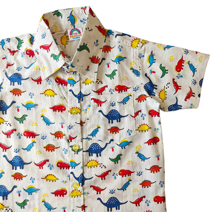 Cute Little Dinosaur Print Cotton Shirt