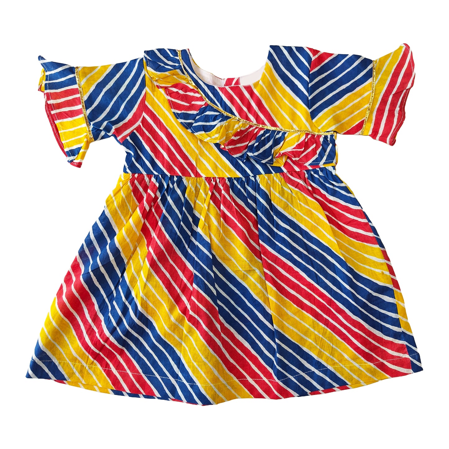 Red Yellow Blue Leheriya Print Cotton Dress