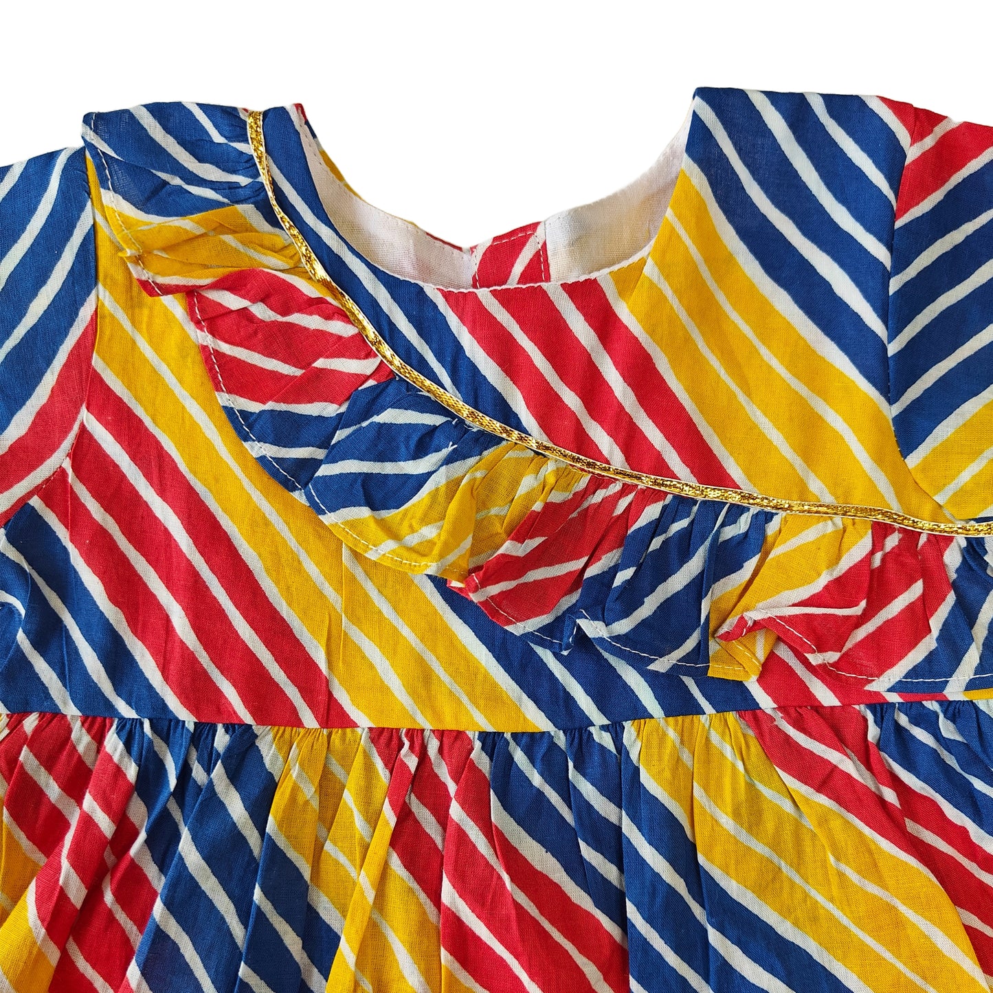 Red Yellow Blue Leheriya Print Cotton Dress