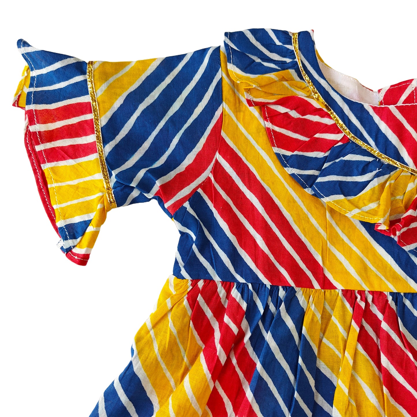 Red Yellow Blue Leheriya Print Cotton Dress