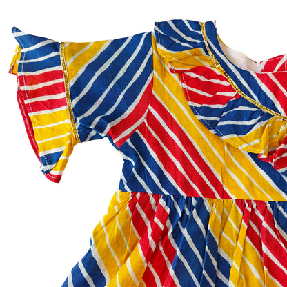 Red Yellow Blue Leheriya Print Cotton Dress