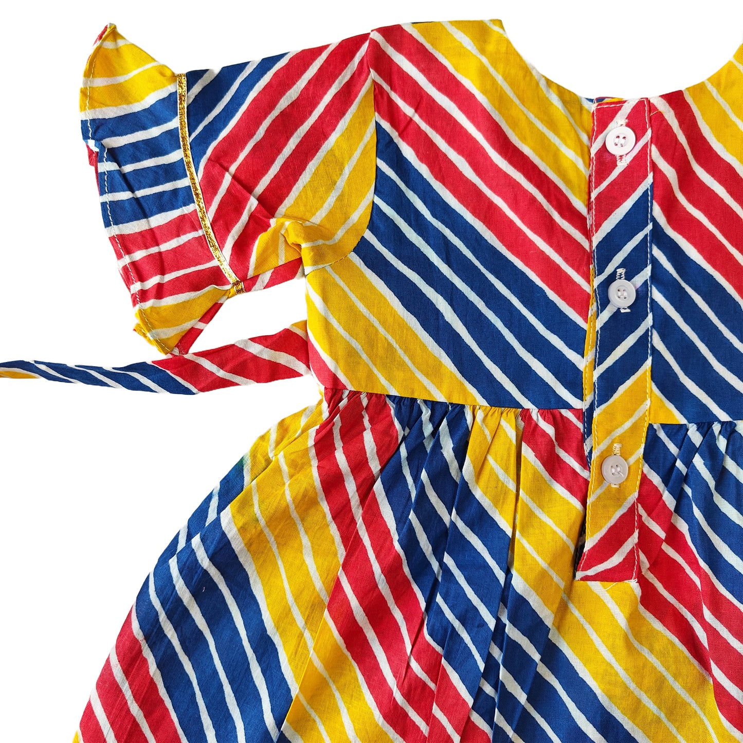 Red Yellow Blue Leheriya Print Cotton Dress