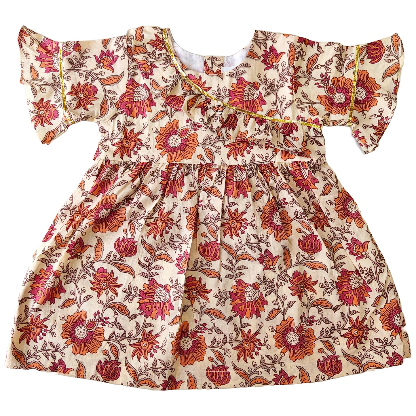 Red Orange Flower Print Cotton Dress