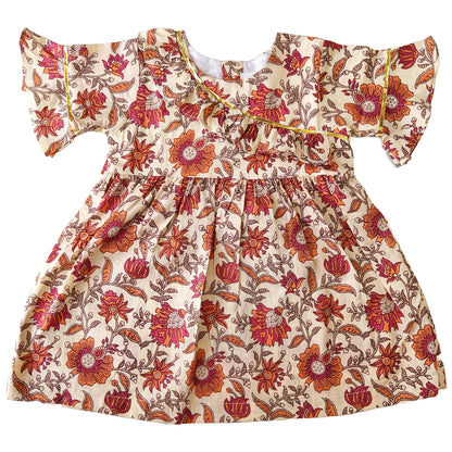 Red Orange Flower Print Cotton Dress