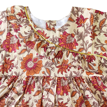 Red Orange Flower Print Cotton Dress