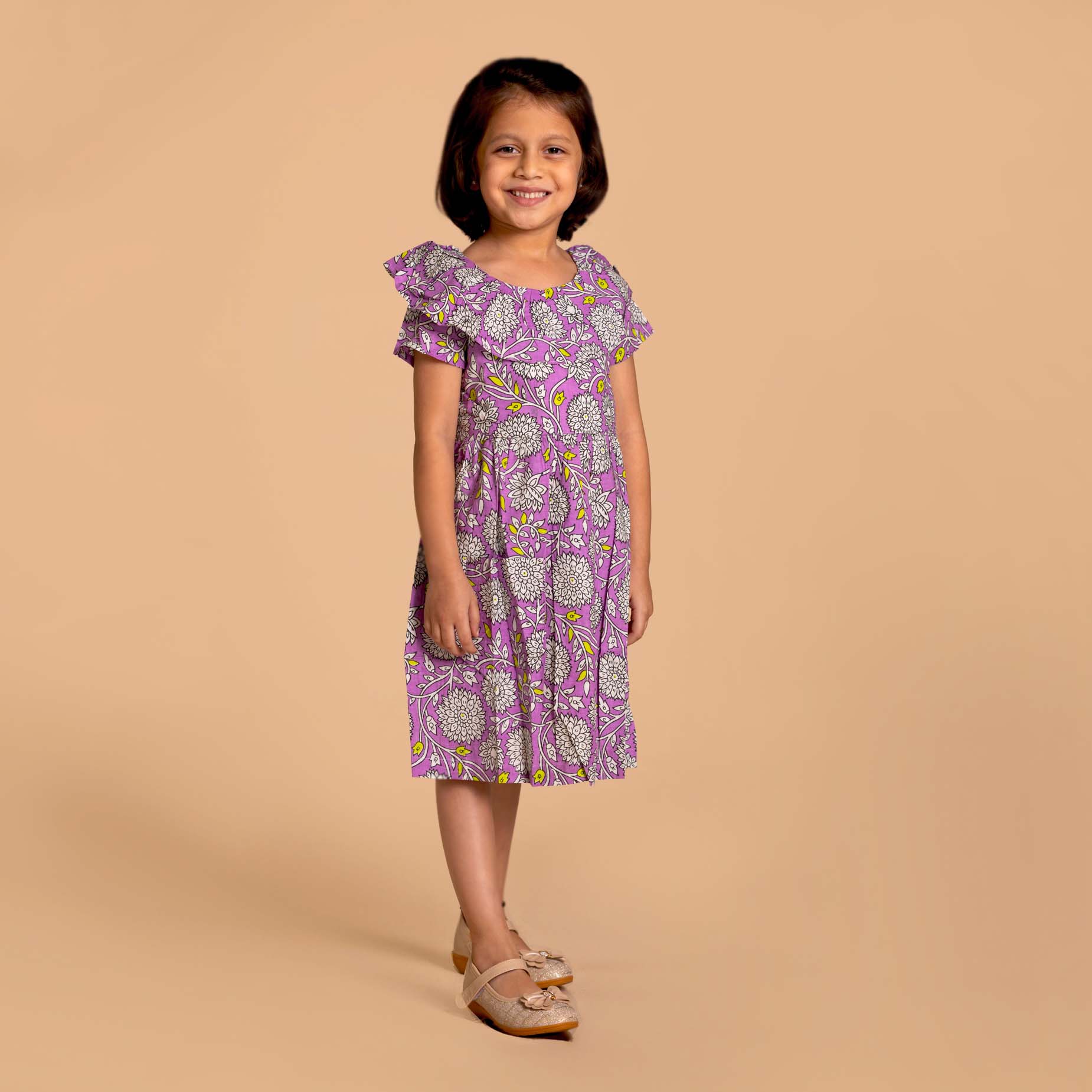 Purple Jaal Print Cotton Dress