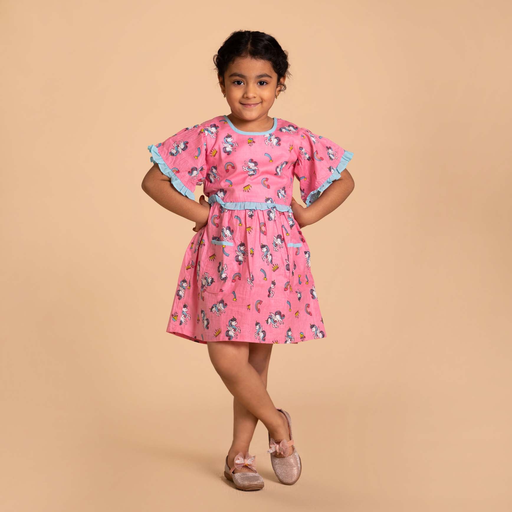 Pink Unicorn Print Dress