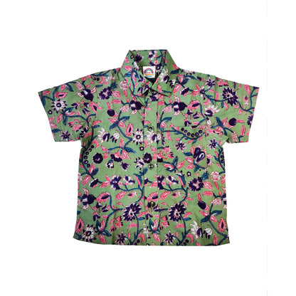 Greyish Olive Green Jaal Print Regular Collar Shirt